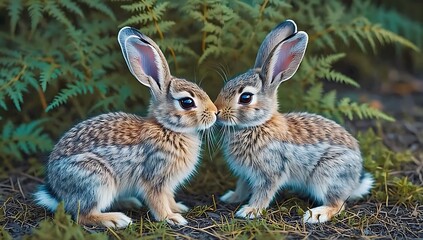 Fototapeta premium Two cute rabbits in the grass