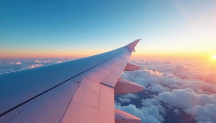 Obraz premium Close-up of an airplane wing in flight, showcasing rivets and aerodynamic design , engineering, wingspan