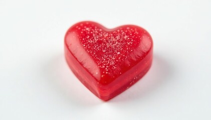 Close-up of a single red heart-shaped valentine's day candy on a white background , celebration, romance, treat