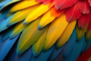 Obraz premium Vibrant macaw feathers in layered patterns