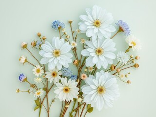 Obraz premium Delicate Light Blue Flowers on Mint Green Background - Spring Theme