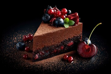Decadent Chocolate Mousse Cake: Berries, Dark Elegance