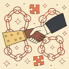 Diverse Partnership Handshake Illustration with Chain Links