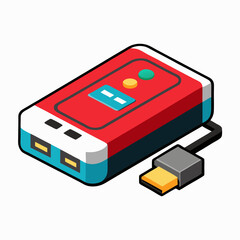 Isometric USB Hub Isolated on White Background