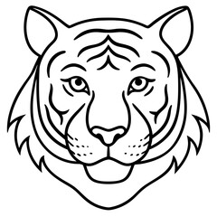 Tiger Head Outline, Vector Illustration on White
