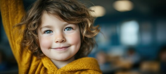 Enthusiastic young student ready to engage in a bright classroom