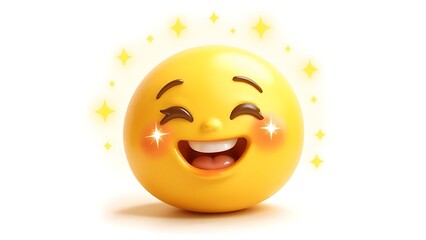 Fototapeta premium Excited emoji with glowing star eyes on bright white background