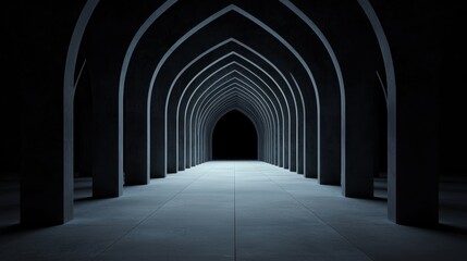 Obraz premium Dark hall with endless arches, leading deeper into a realm of magic and mystery.