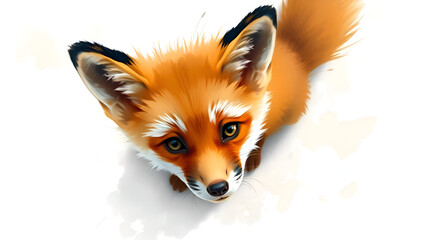 Obraz premium Curious Red Fox Cub with Cool-Toned Bronze Texture – Fluffy Fur, Sharp Focus, Bokeh Background (Generative AI)