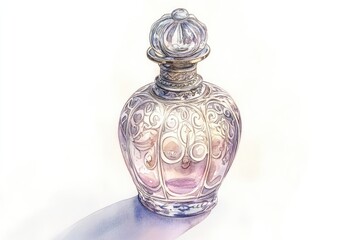 Delicate antique perfume bottle,  watercolour style,  ornate design
