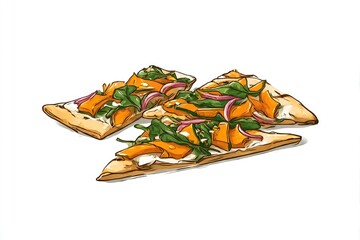 Autumn Harvest Flatbread Pumpkin with Spinach, and and Red Onion Delight.