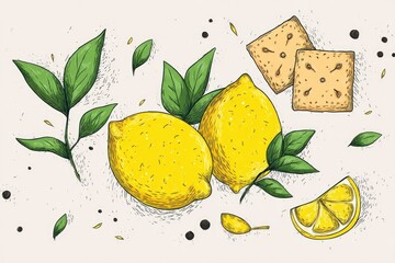 Fresh Lemon  Cracker Sketch Bright with Summery, and and Appetizing Design.