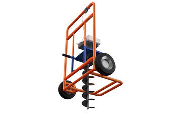 HOLE DIGGER GASOLINE AUGER SOIL DRILL Wheeled Post HANDHELD MACHINE FOR EARTH GROUND, Compact Soil Auger Machine for Planting Trees or Installing Fences, Facing Forward Wheels on a PNG Transparent 