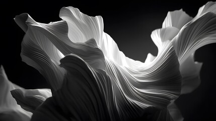 Abstract monochrome image displays smooth flowing curves and rhythmic lines suggestive of desert canyons carved by wind and water over long periods of geologic time.