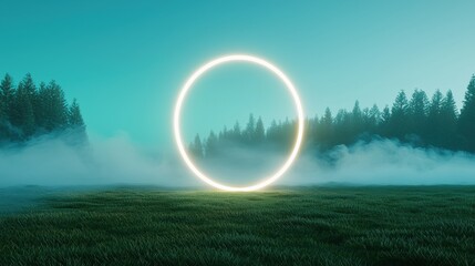 Circular magic effect forming a glowing gate in midair above a misty field