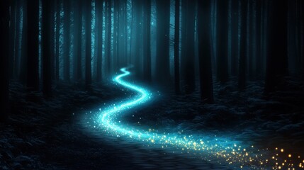 Trail of magical effects glowing in the air as a spirit moves through the trees