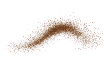 Coffee, cocoa or chocolate powder particles and speckles. Brown dust or sand wavy element. Ground beans, grains and granules wave flowing shape. Vector sprayed specks overlay texture, 