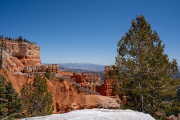 Bryce Canyon partially covered with snow. Bryce Canyon in May. Utah, USA.	
