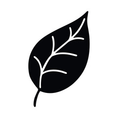black silhouette of leaf in simple doodle style isolated on white background