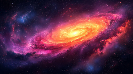 Obraz premium Colorful spiral galaxy in deep space filled with vibrant nebulae and stars.