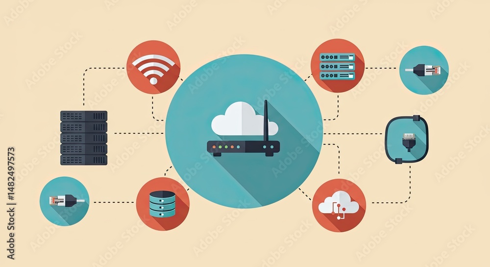 Poster Network Infrastructure Diagram Shows Cloud Computing and Data Centers