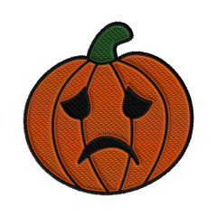 Jack-o'-lantern with teardrop eyes and a frown. Designed for emotional Halloween embroidery, dramatic stitched icons, and expressive seasonal decorations