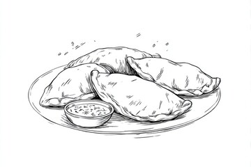 Empanadas Line Art Savory Delight on a Plate with White Background.