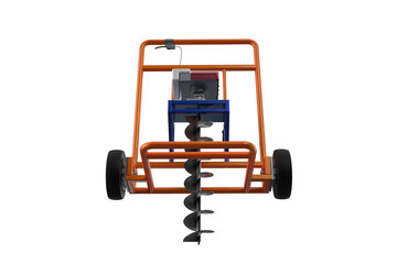 HOLE DIGGER GASOLINE AUGER SOIL DRILL Wheeled Post HANDHELD MACHINE FOR EARTH GROUND, Compact Soil Auger Machine for Planting Trees or Installing Fences, Facing Forward Wheels on a PNG Transparent 