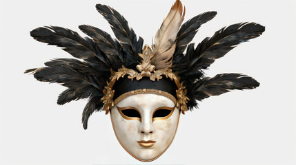 Elegant Venetian Mask with Black Feathers and Gold Accents for Festive Celebrations and Theatrical Performances
