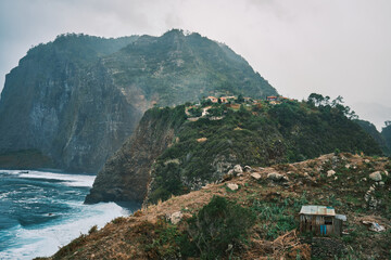 Rocky Coast of Madeira with Powerful Ocean Waves. Nature's raw beauty. Landscapes and endless sea views for adventure, serenity