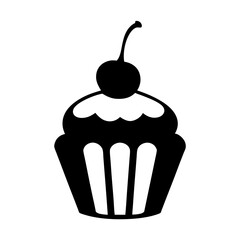 Stylized Black and White Cupcake Illustration Topped with a Cherry Design