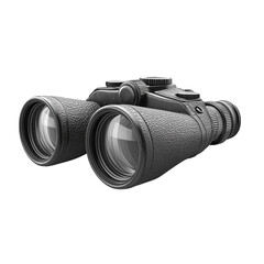 Black optical binocular isolated on white background. Professional equipment for observation, hunting, astronomy. Long range viewing tool.