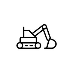 Excavator machine in line art style on a white background  
