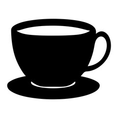 Stylized black and white silhouette of a coffee cup and saucer