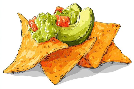 nachos with guacamole and avocado, food art clip art preview