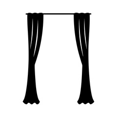 Simple black and white silhouette of curtains with a rod over opening