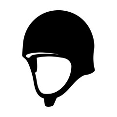 Simple black silhouette of a riding helmet on a white background