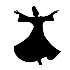 Whirling Dervish Silhouette in Motion Representing Sufi Tradition and Spirituality