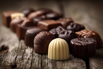Elegant Dark and Milk Chocolate Assortment on Rustic Wood