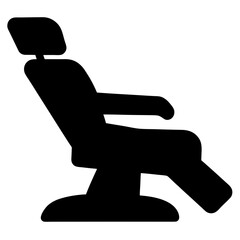 Stylized illustration of a dental chair in black silhouette on white background