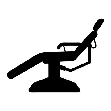 Black silhouette of a reclining dental chair, isolated on a white background