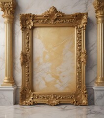 Obraz premium Intricately carved golden frame against marble , prestigious, vintage