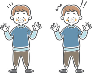 びっくりしている男児　全身　ベクター