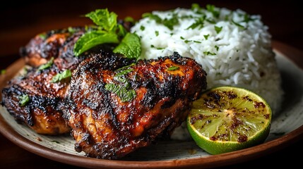 Grilled chicken with rice and lime