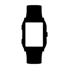 Black silhouette of a modern smartwatch with a square display and band