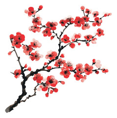PNG Chinese ink cherry blossom traditional style chandelier.