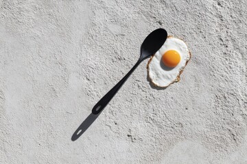 Sole Fried Egg and Black Spatula: Minimalist Culinary Still Life