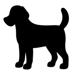 Silhouette of a playful puppy dog standing still against white background