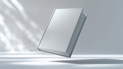 White hardcover book floating in air with dramatic lighting
