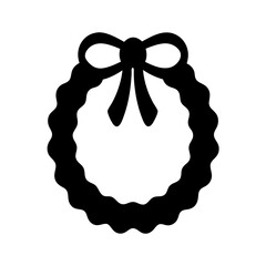 Elegant Black Christmas Wreath with Ribbon Silhouette Design on White Background